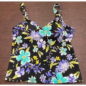 Jantzen Classics Blue Purple Floral Tankini Top Size 12